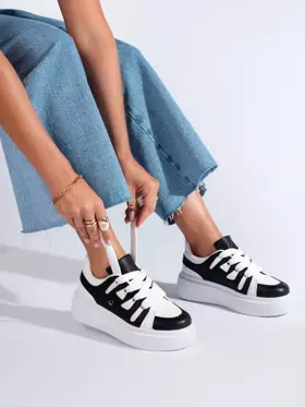 Čierno-biele dámske sneakersy na hrubej podrážke