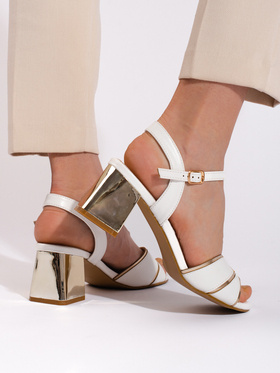 Dámske sandále na stĺpikovom podpätku bielo-zlaté