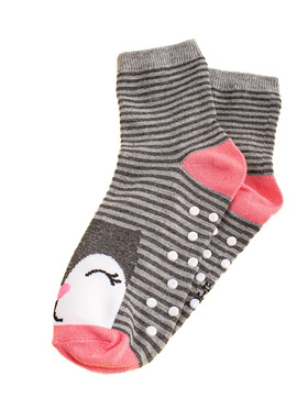 Protišmykové dievčenské ponožky  sivé tučniaky