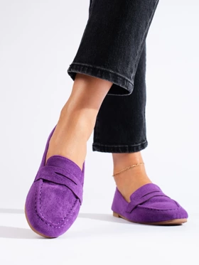 Semišové pohodlné dámske topánky  lordsy fialové