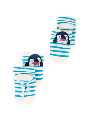 Súprava 2 párov detských ponožiek  modré pruhované s tučniakmi